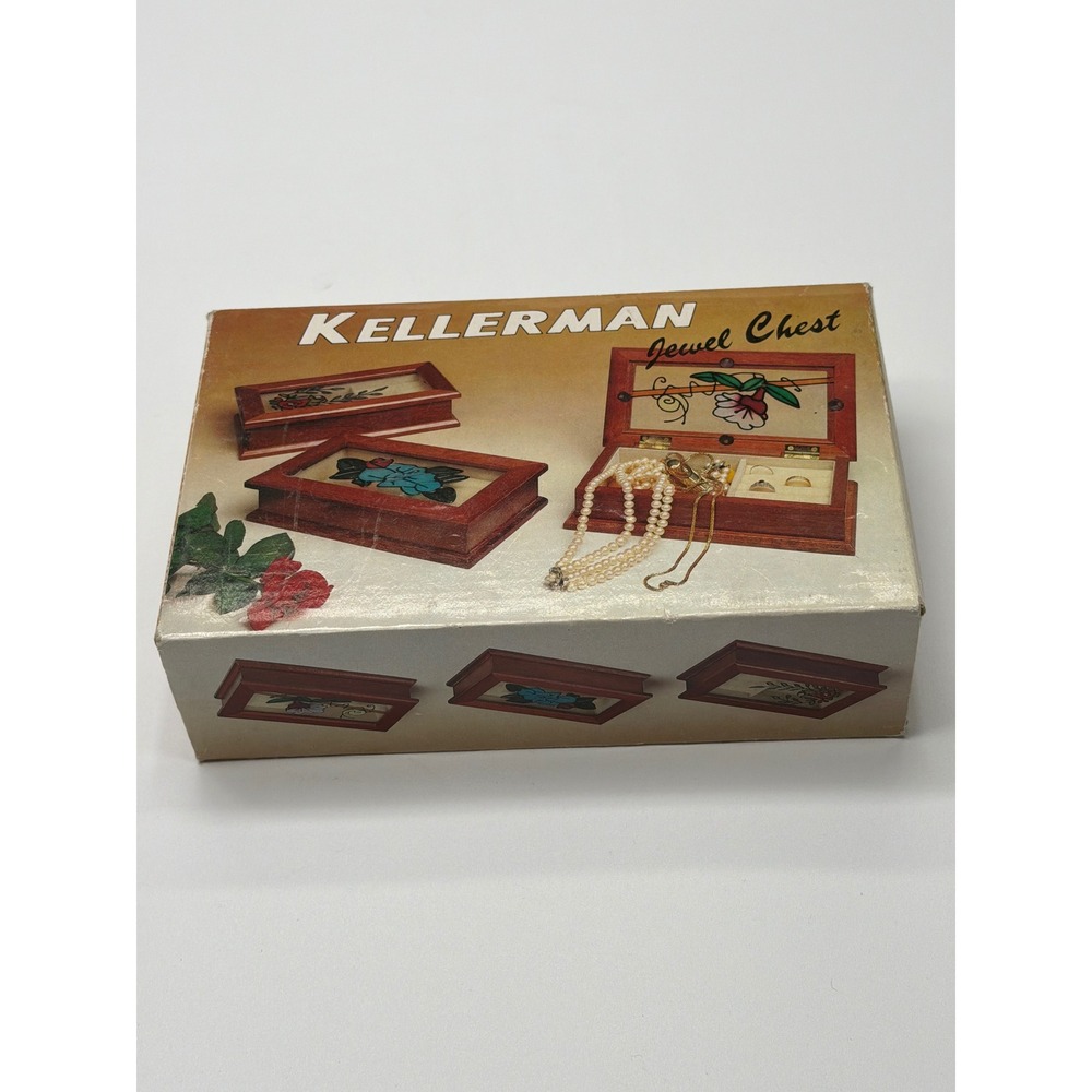 Kellerman Jewel Chest Wooden Hinged Lid Stained Glass‎ Snail Flower Art 0774
